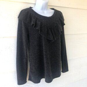 Perfect Peach Size Small Comfy Charcoal Long Sleeve Ruffled Sweater